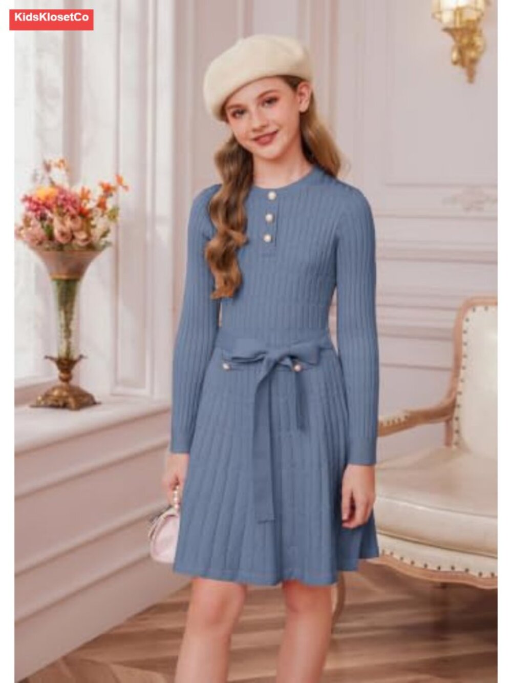 Girls Cable Knit Sweater Dress Long Sleeve A-Line Fall Winter 6-14Y - Picture 2 of 6